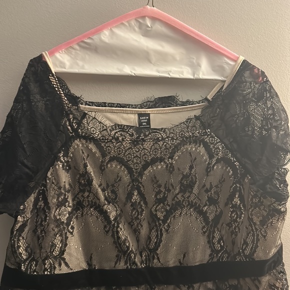 Black Lace Dress with Cap Sleeves - Picture 4 of 6